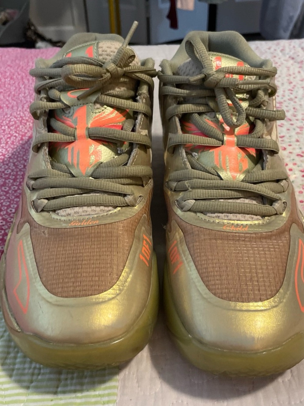 Puma Metallic Gold Sneakers with Orange Accents